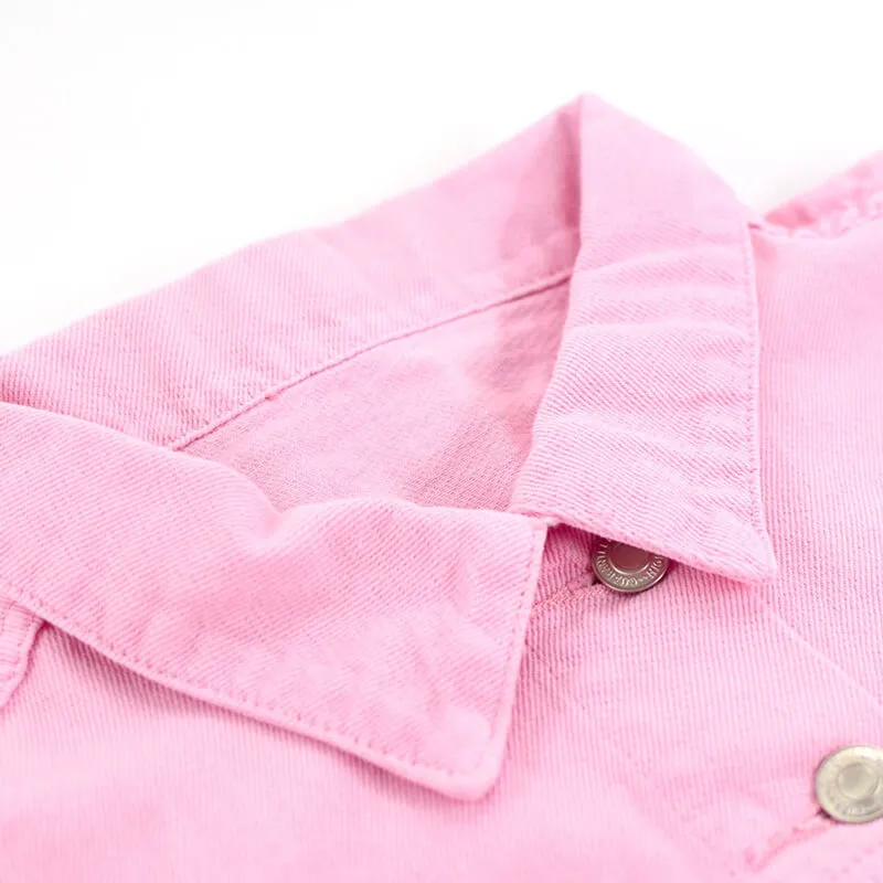 Women's Loose Denim Jean Button Down Classic Pink Jacket Coats