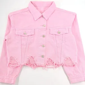 Women's Loose Denim Jean Button Down Classic Pink Jacket Coats