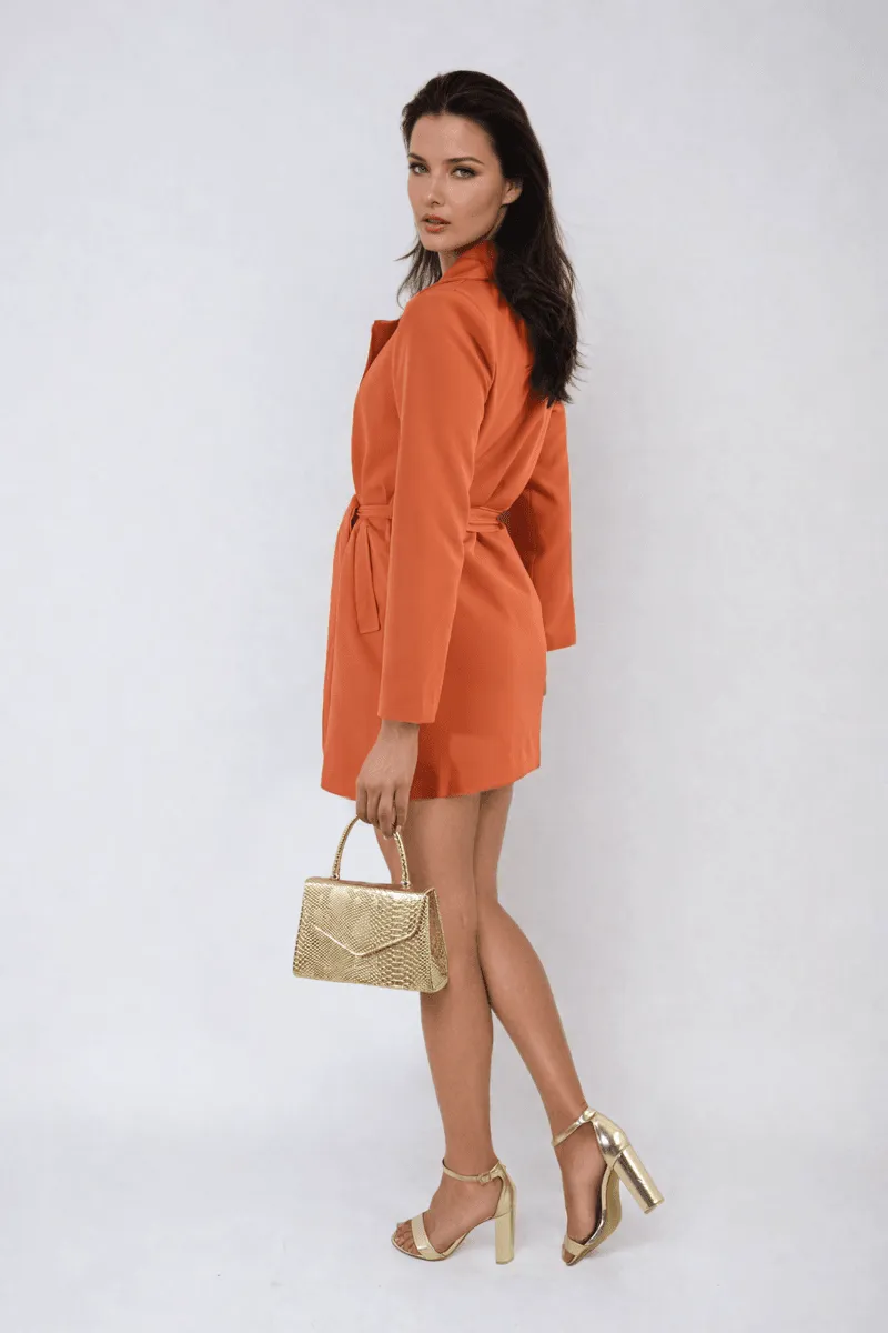 Womens Oversized Waist Tie Button Detail Blazer Jacket