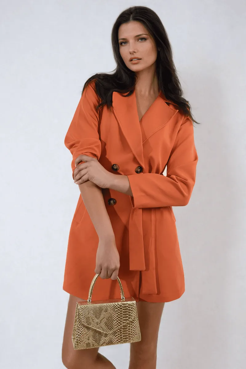 Womens Oversized Waist Tie Button Detail Blazer Jacket