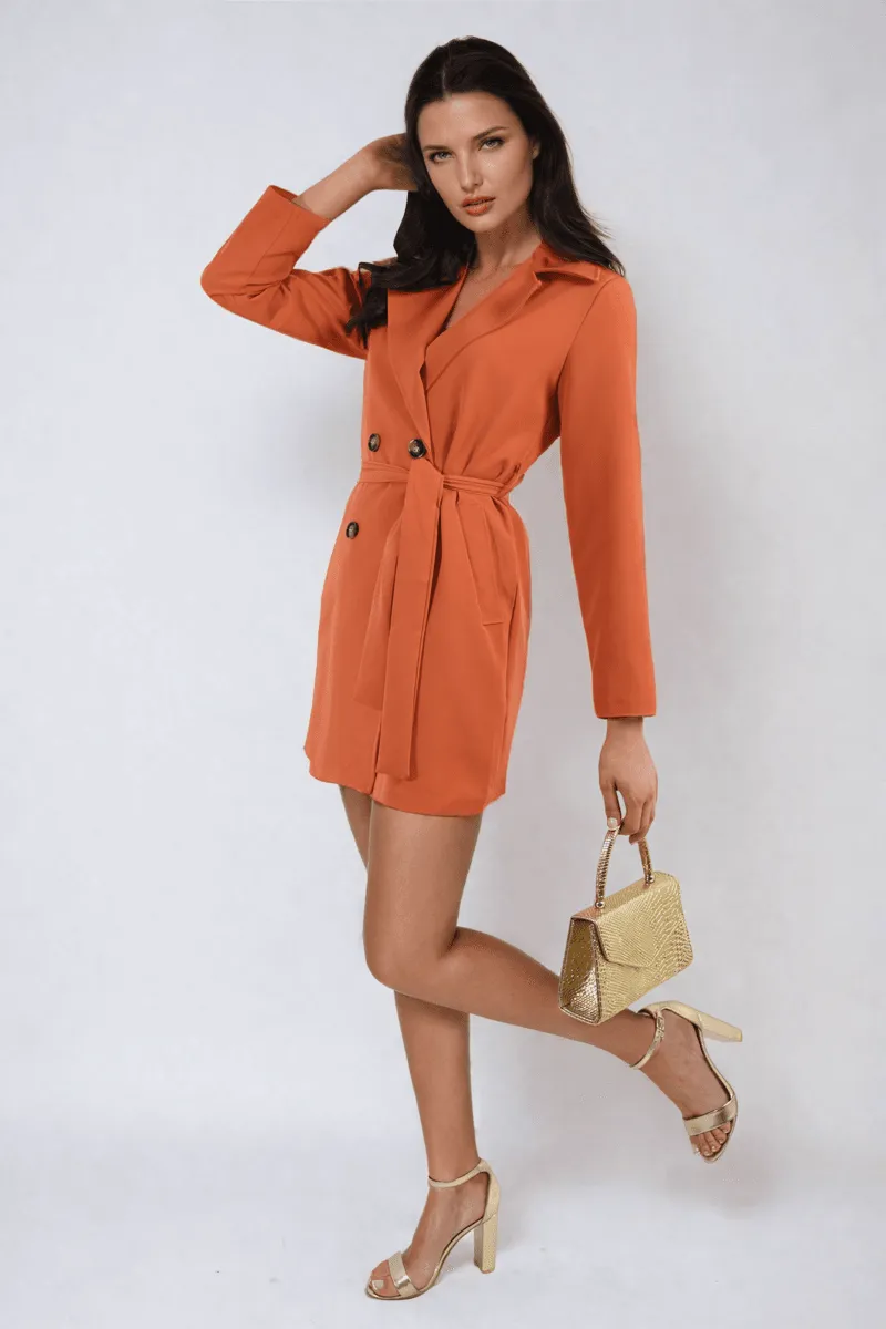 Womens Oversized Waist Tie Button Detail Blazer Jacket