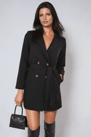 Womens Oversized Waist Tie Button Detail Blazer Jacket