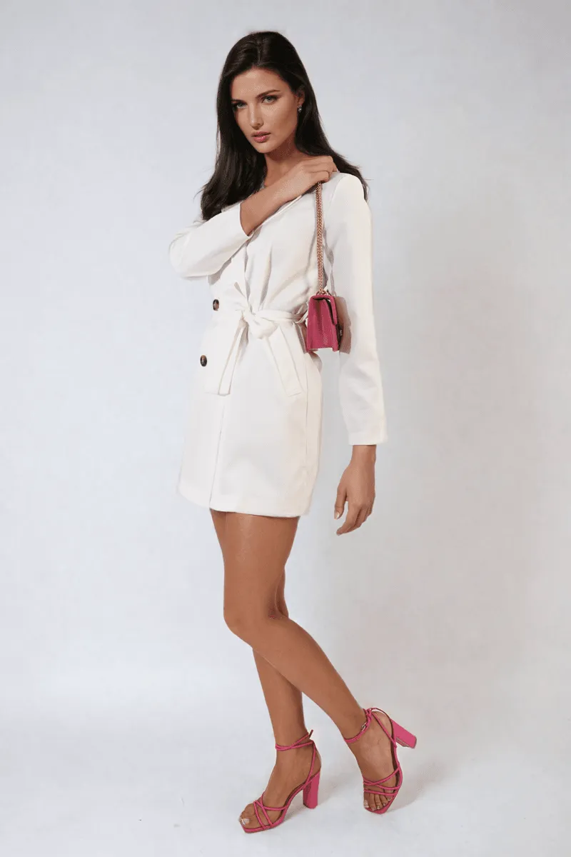 Womens Oversized Waist Tie Button Detail Blazer Jacket