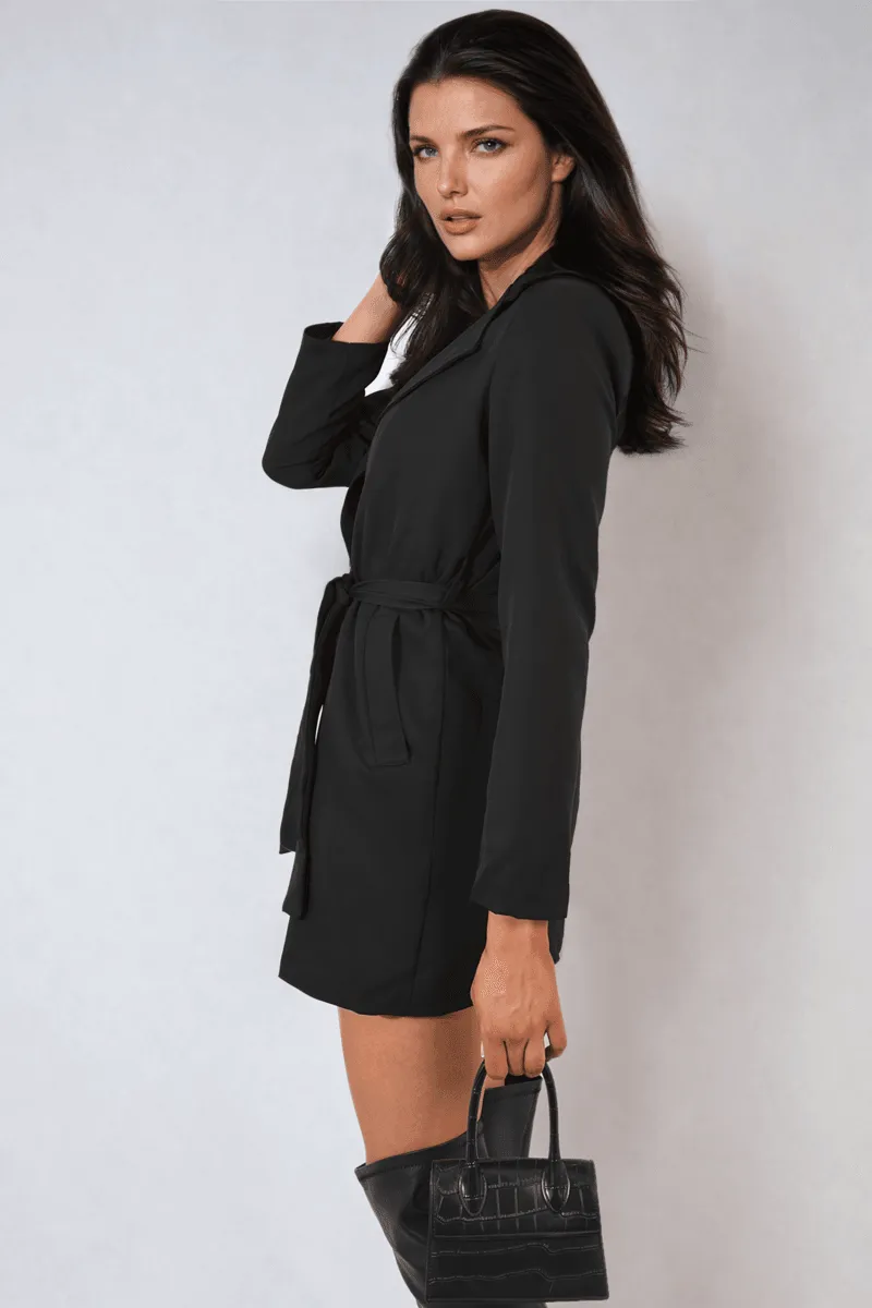 Womens Oversized Waist Tie Button Detail Blazer Jacket