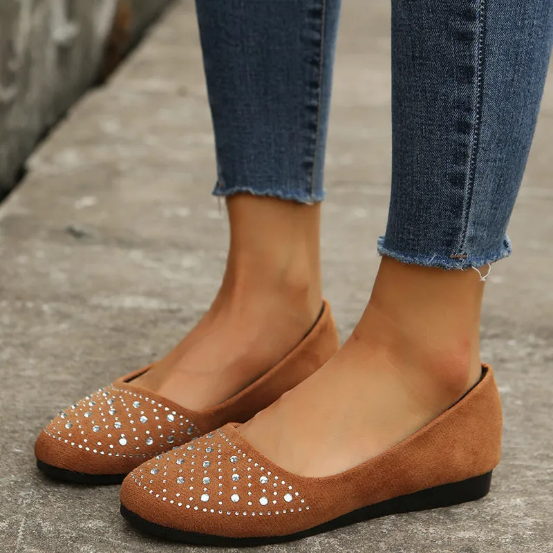 Women's Shiny Faux Rhinestone Round Toe Casual Shoes