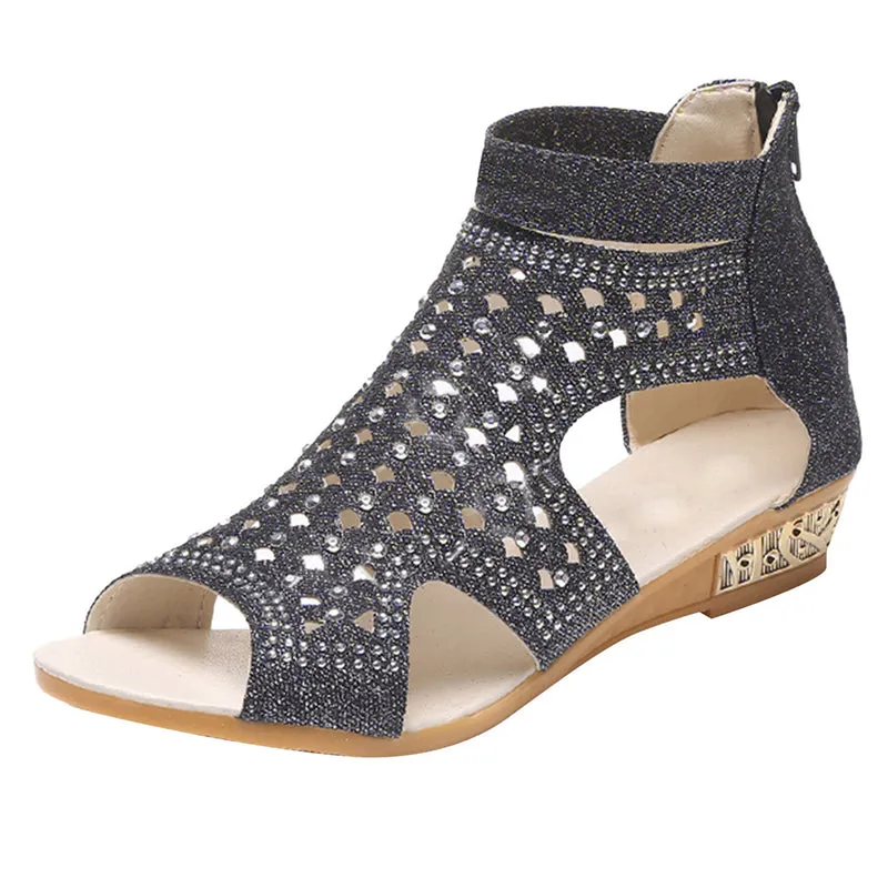 Women's Summer Breathable Hollow Out Back Zipper Roman Sandals