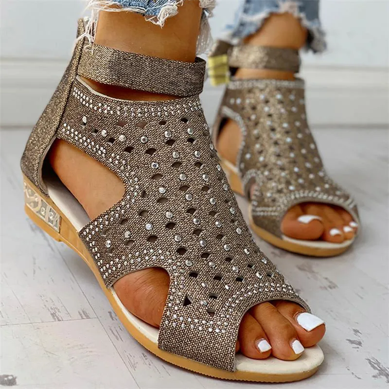 Women's Summer Breathable Hollow Out Back Zipper Roman Sandals