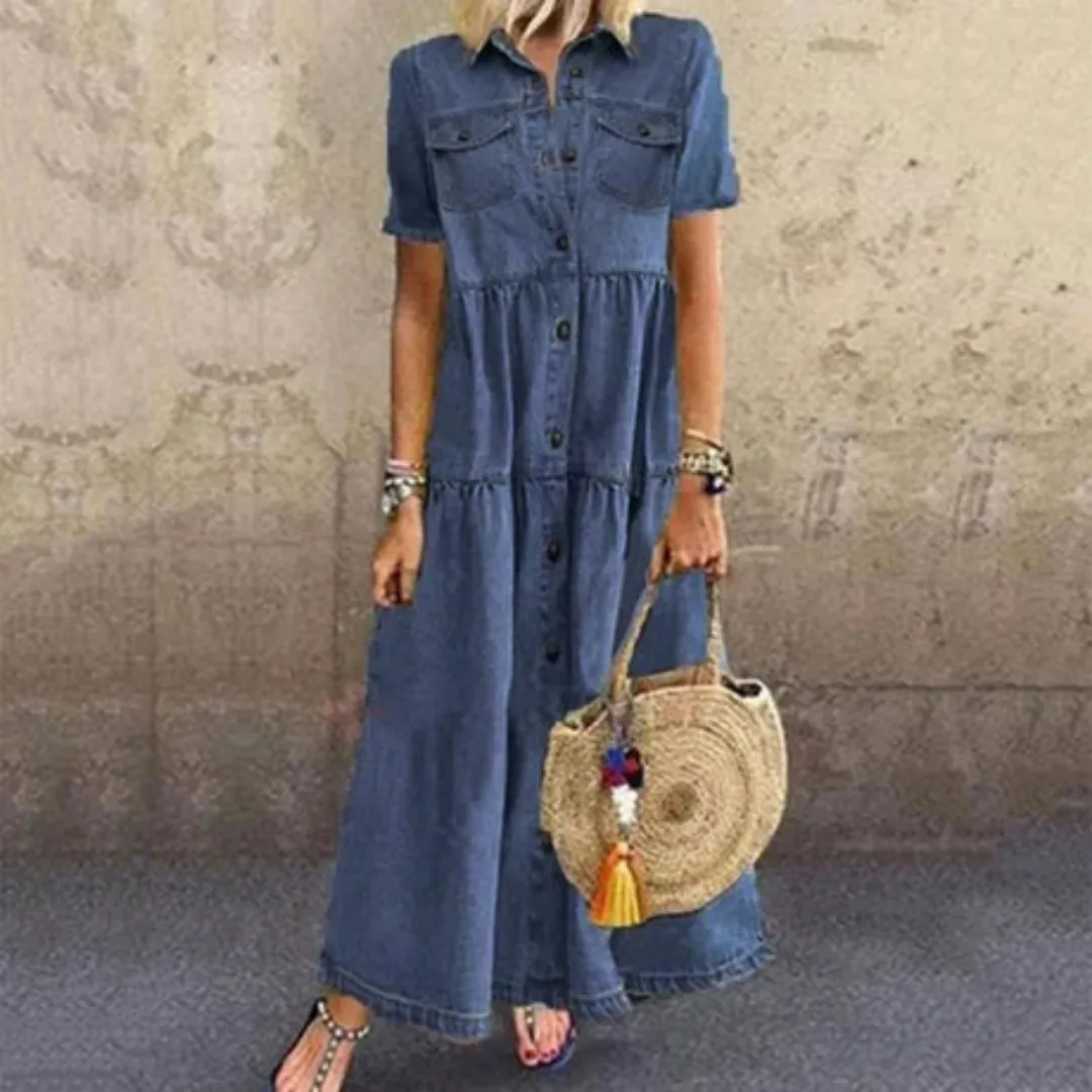 Women's Summer Front Pocket Shirt Dress | Maxi