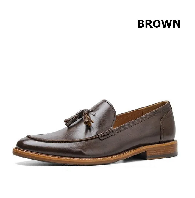 Women's Tassel Round Toe Split Leather Loafers