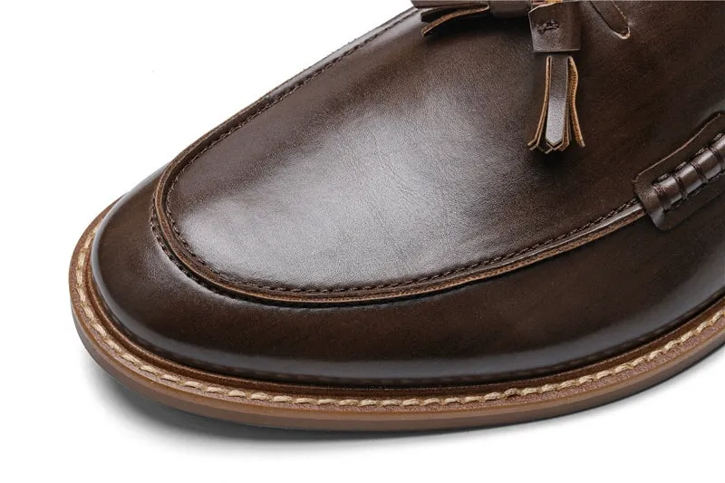 Women's Tassel Round Toe Split Leather Loafers
