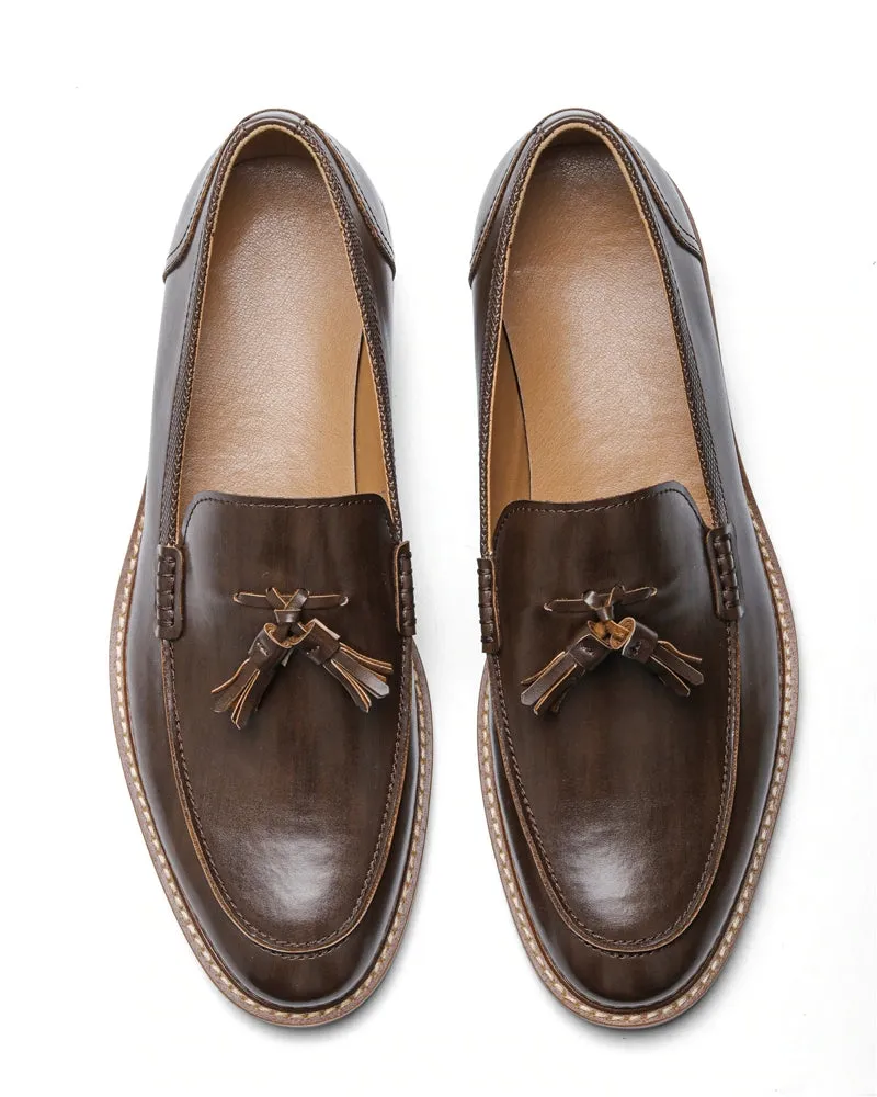 Women's Tassel Round Toe Split Leather Loafers