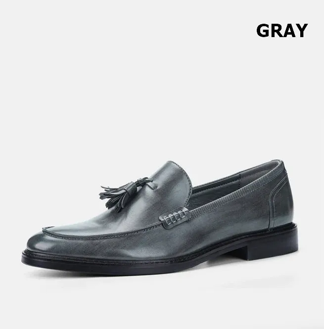 Women's Tassel Round Toe Split Leather Loafers