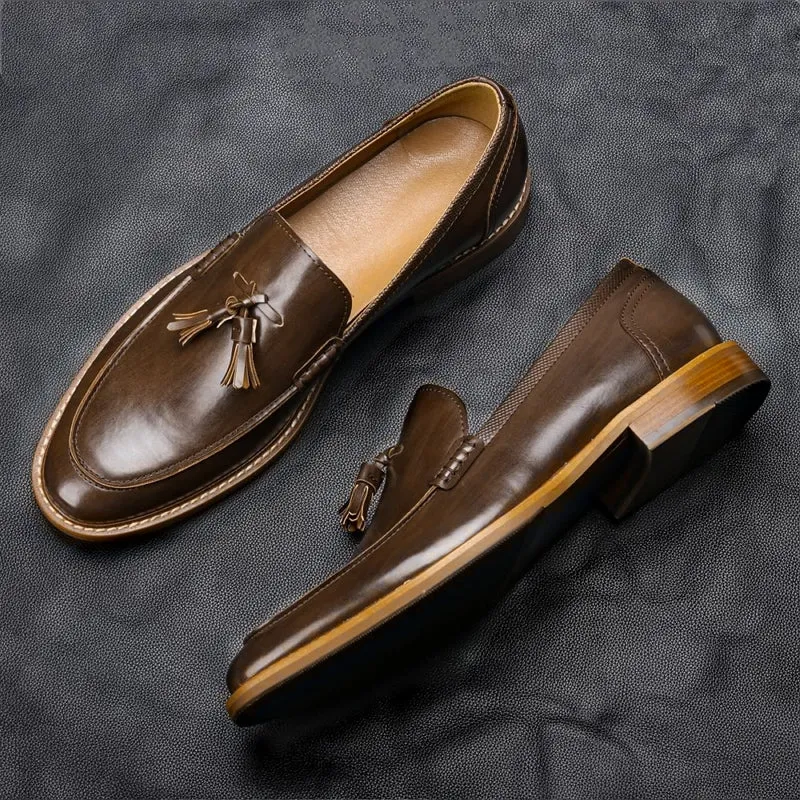 Women's Tassel Round Toe Split Leather Loafers