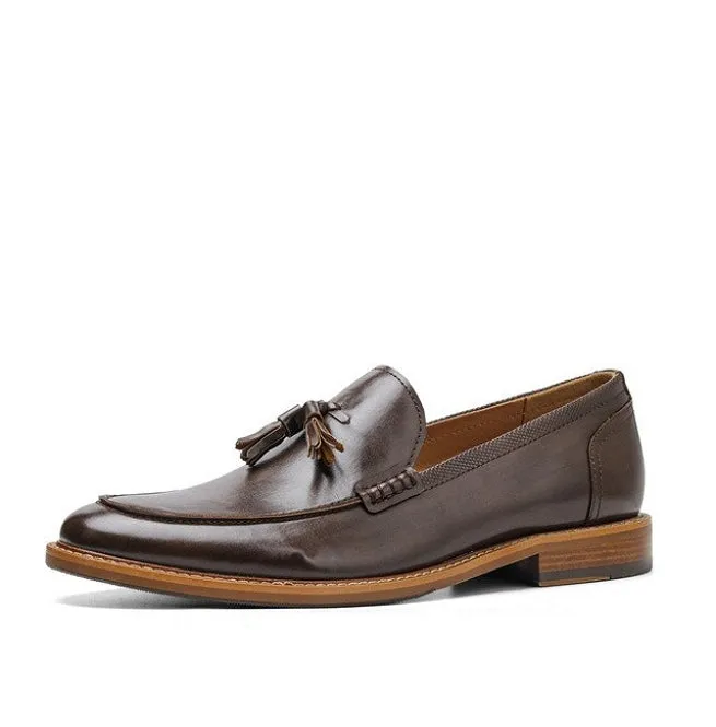 Women's Tassel Round Toe Split Leather Loafers
