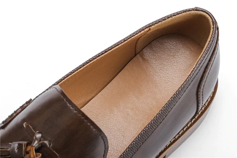 Women's Tassel Round Toe Split Leather Loafers
