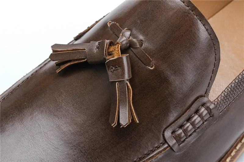 Women's Tassel Round Toe Split Leather Loafers
