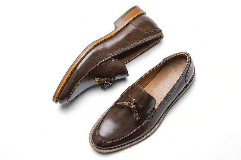 Women's Tassel Round Toe Split Leather Loafers