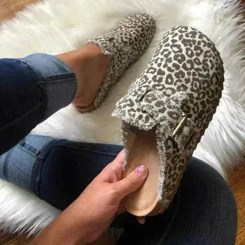 Women's Vintage Canvas Loafers - Flat Heel Round Toe Clogs