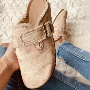 Women's Vintage Canvas Loafers - Flat Heel Round Toe Clogs