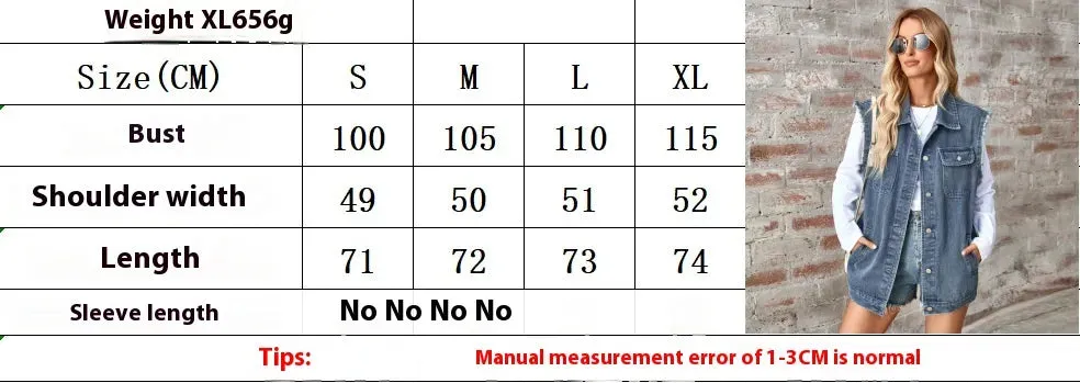 Women's Washed Denim Loose-fitting Waistcoat Waistcoat Top Cardigan