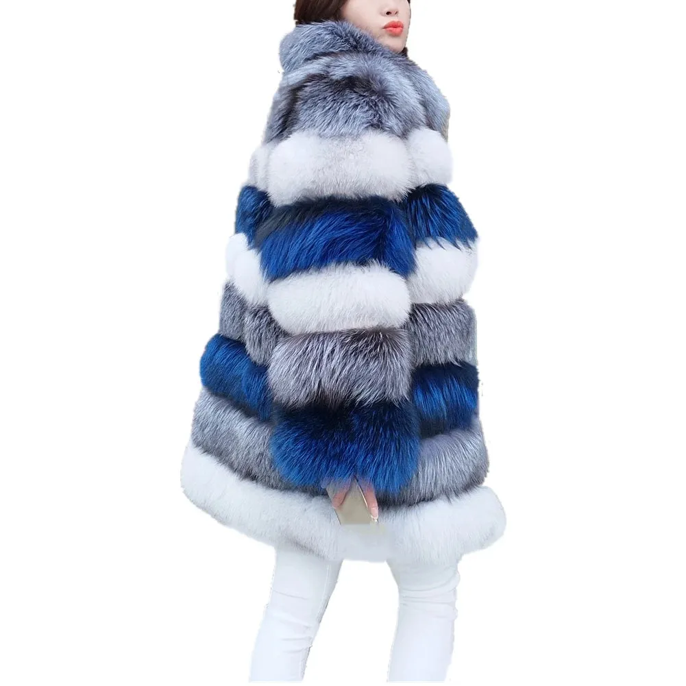 Women's Winter Parka Coat Luxury Long Sleeve Stand Fur Collar  Faux Fur Coat Overcoat Faux Fox Fur Jacket Outwear