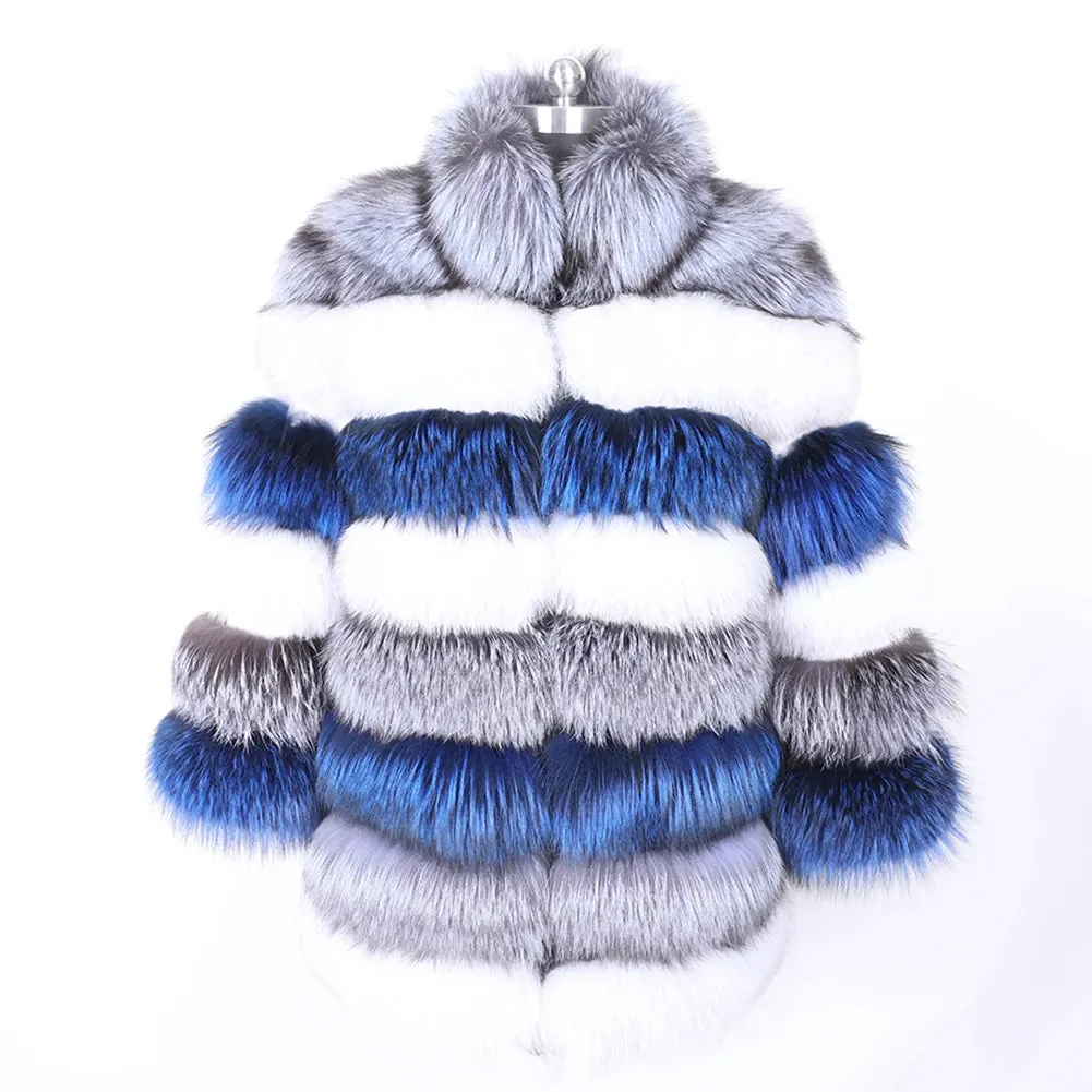 Women's Winter Parka Coat Luxury Long Sleeve Stand Fur Collar  Faux Fur Coat Overcoat Faux Fox Fur Jacket Outwear