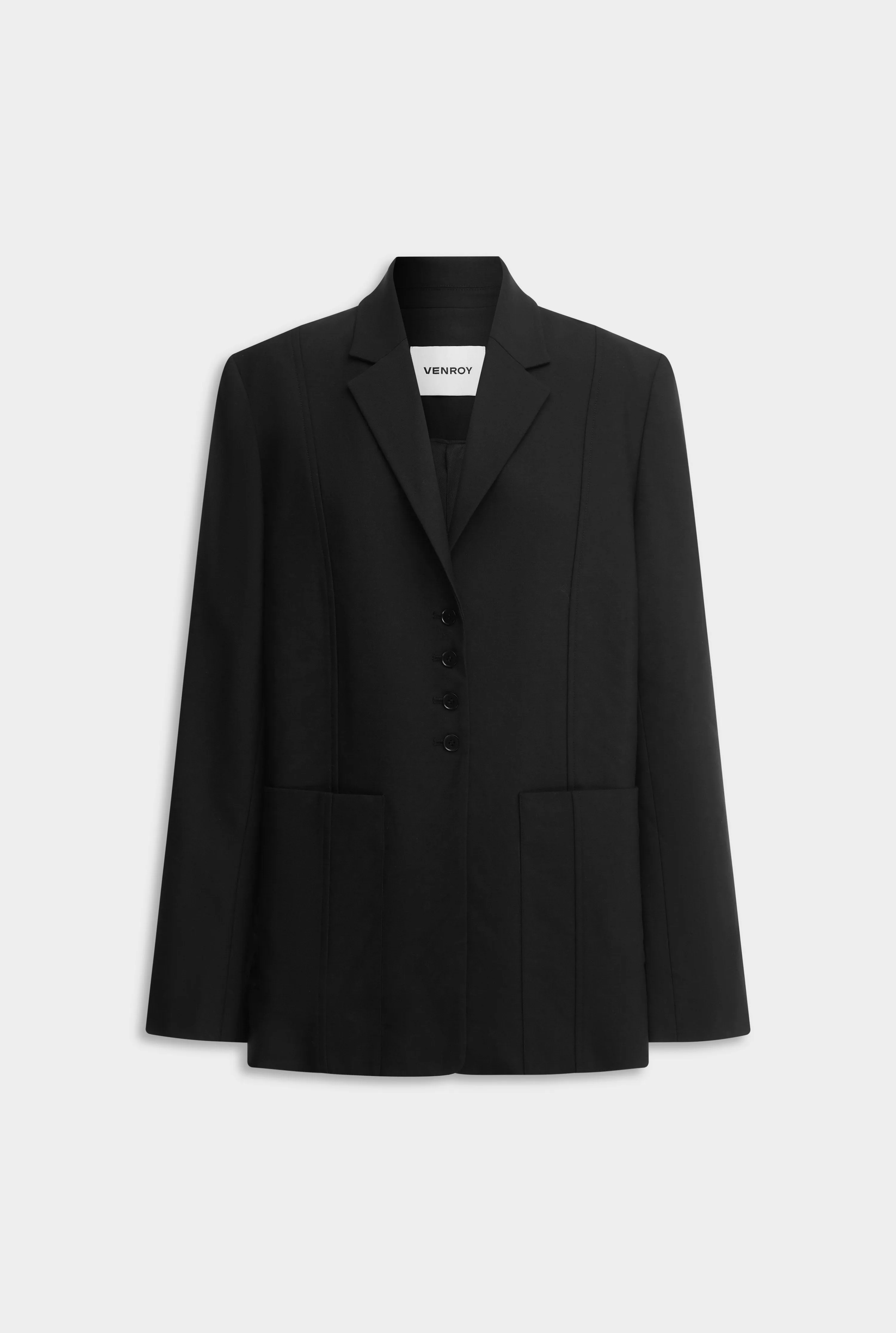 Wool Pinstitch Blazer - Black
