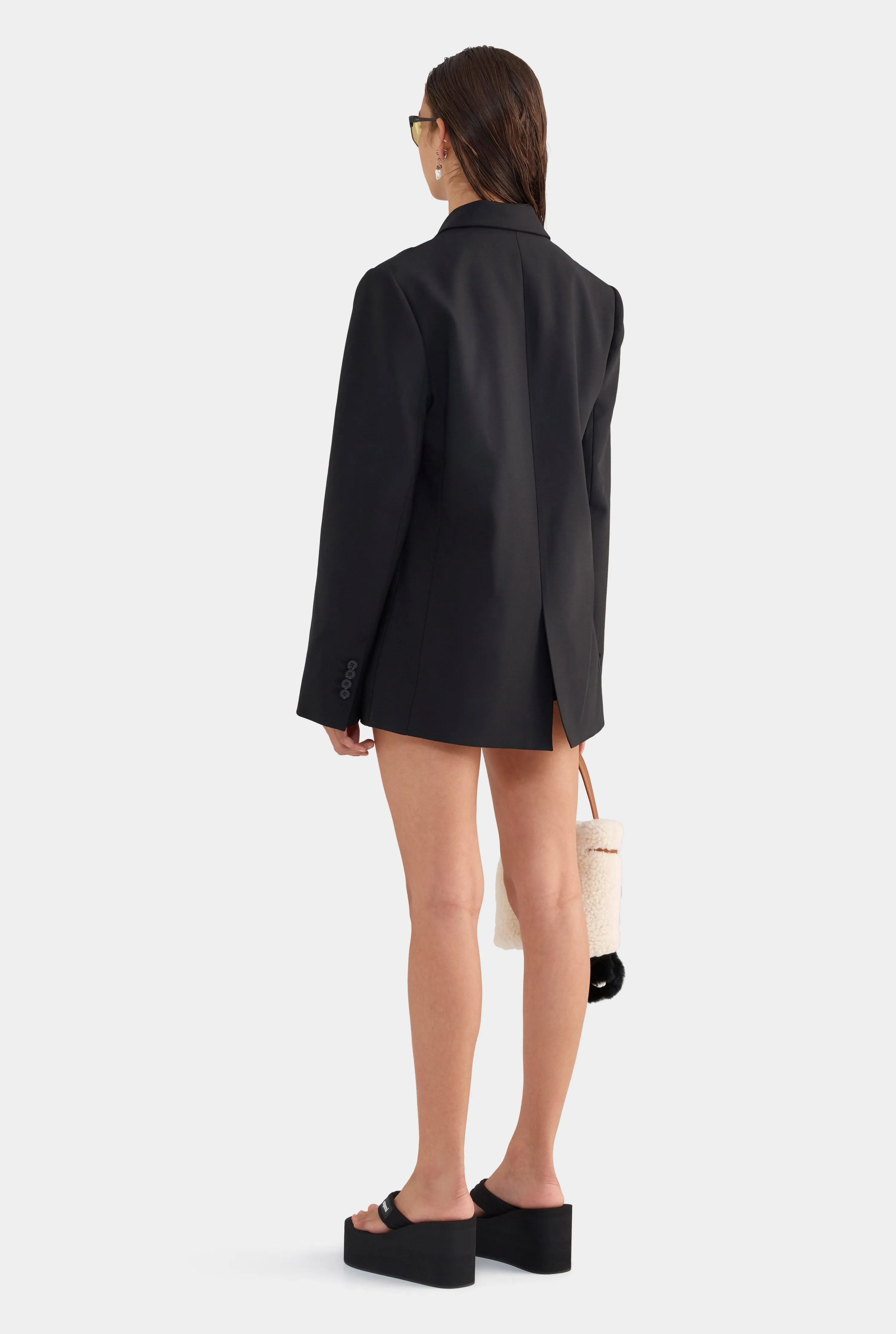 Wool Pinstitch Blazer - Black