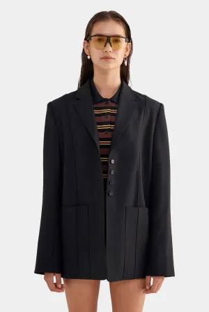 Wool Pinstitch Blazer - Black
