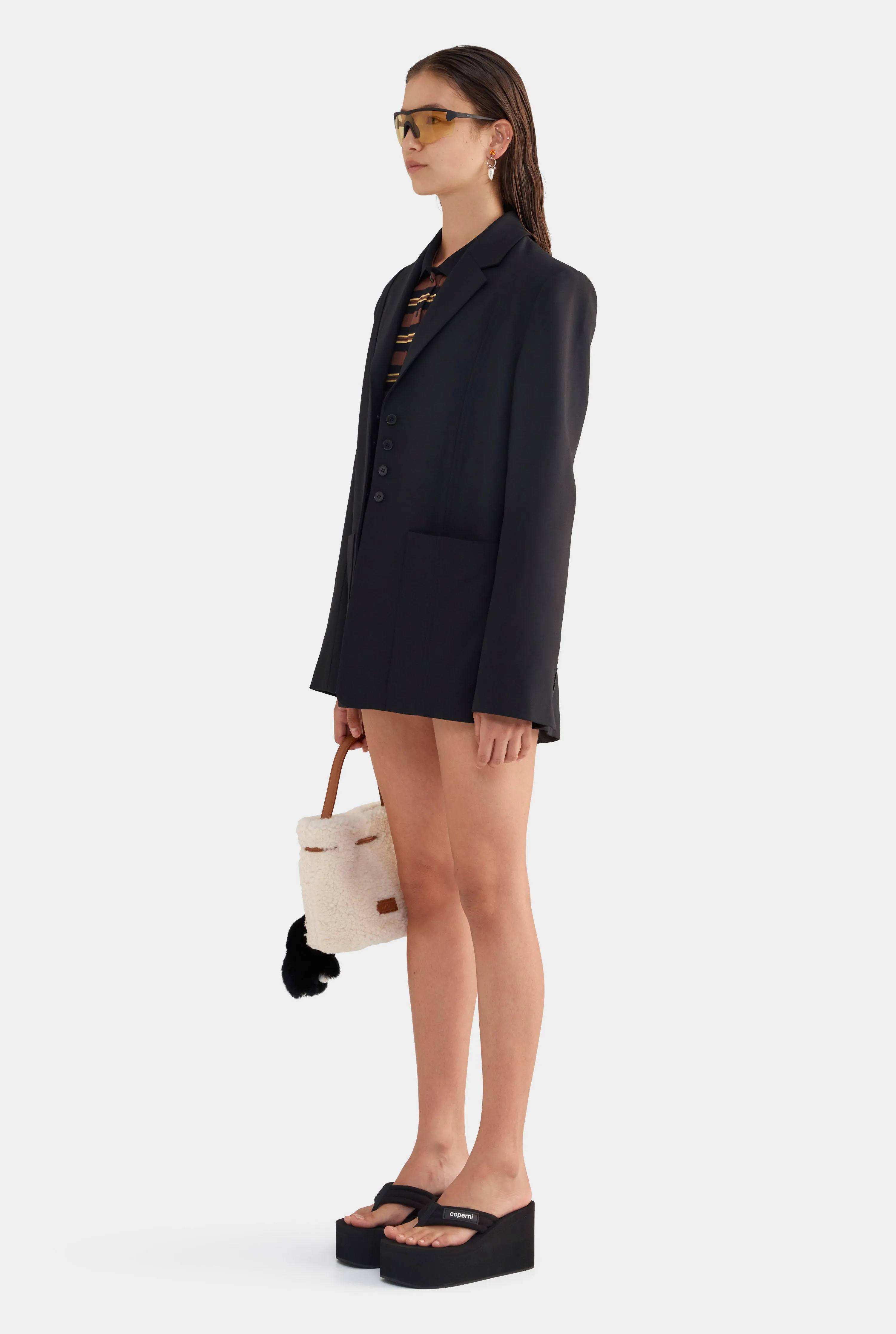 Wool Pinstitch Blazer - Black