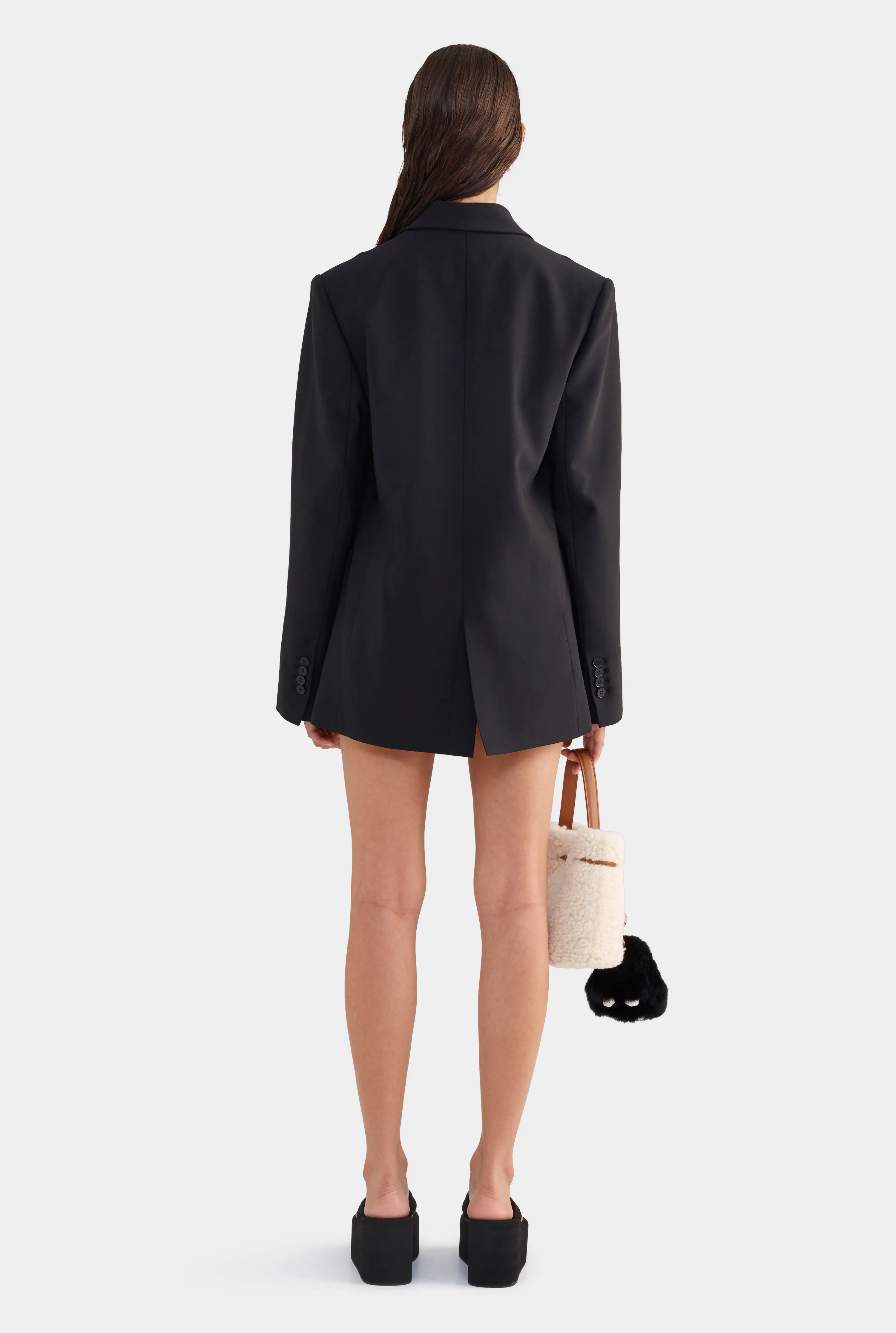 Wool Pinstitch Blazer - Black