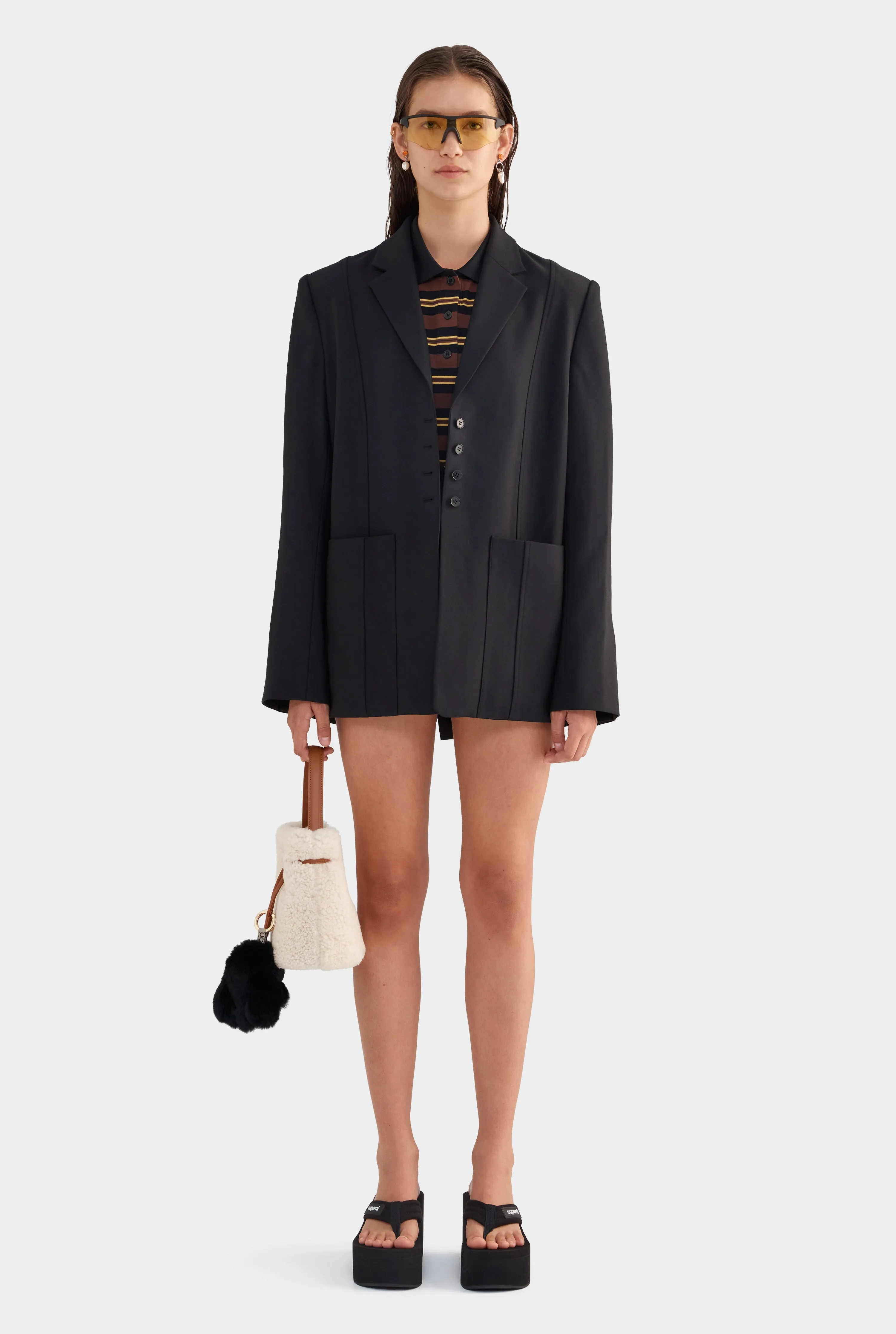 Wool Pinstitch Blazer - Black