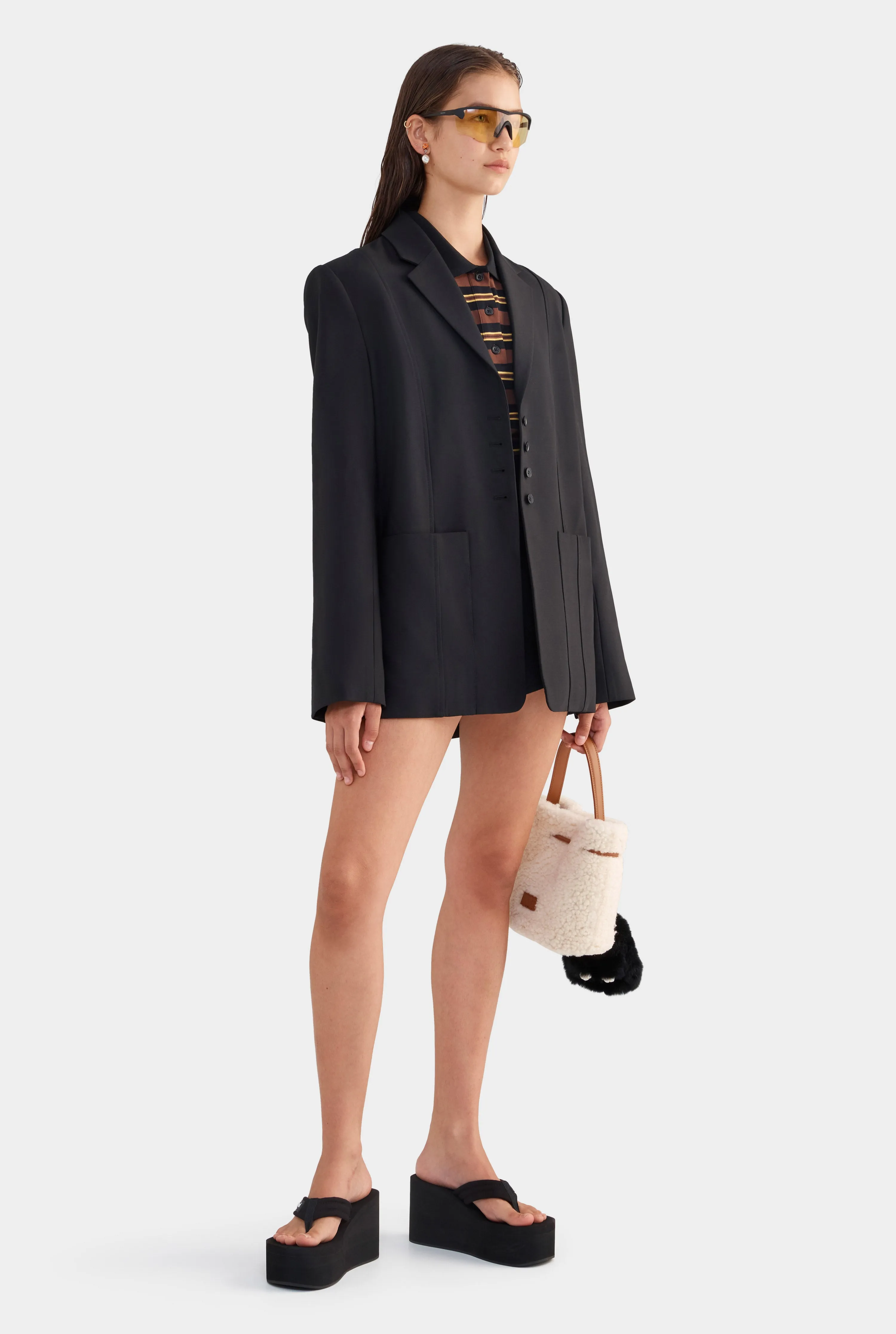 Wool Pinstitch Blazer - Black